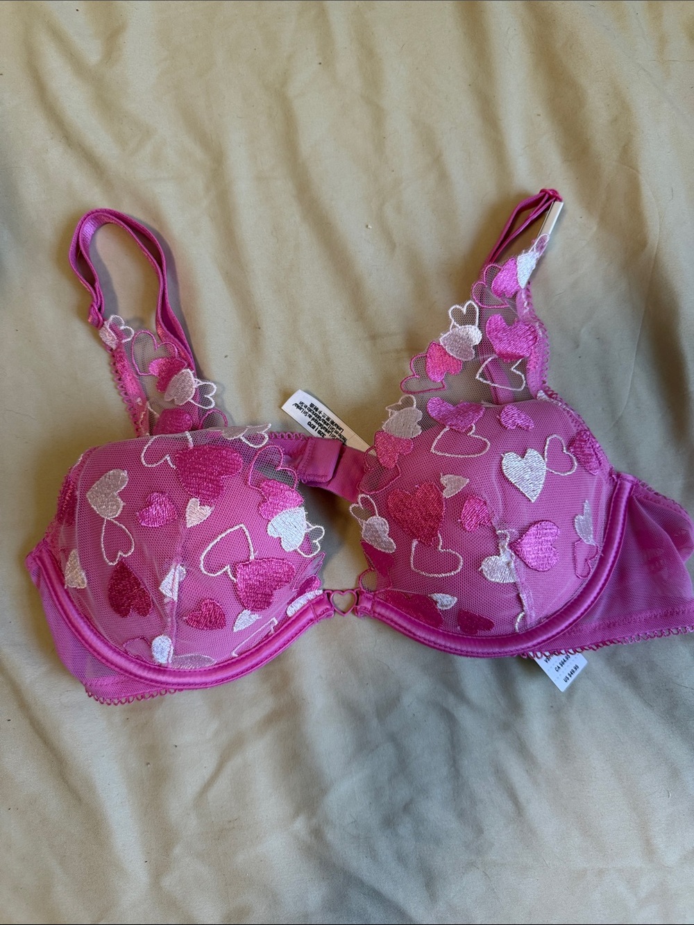 PINK Victoria's Secret Fuchsia & Light Pink Heart Embroidered Underwire Bra